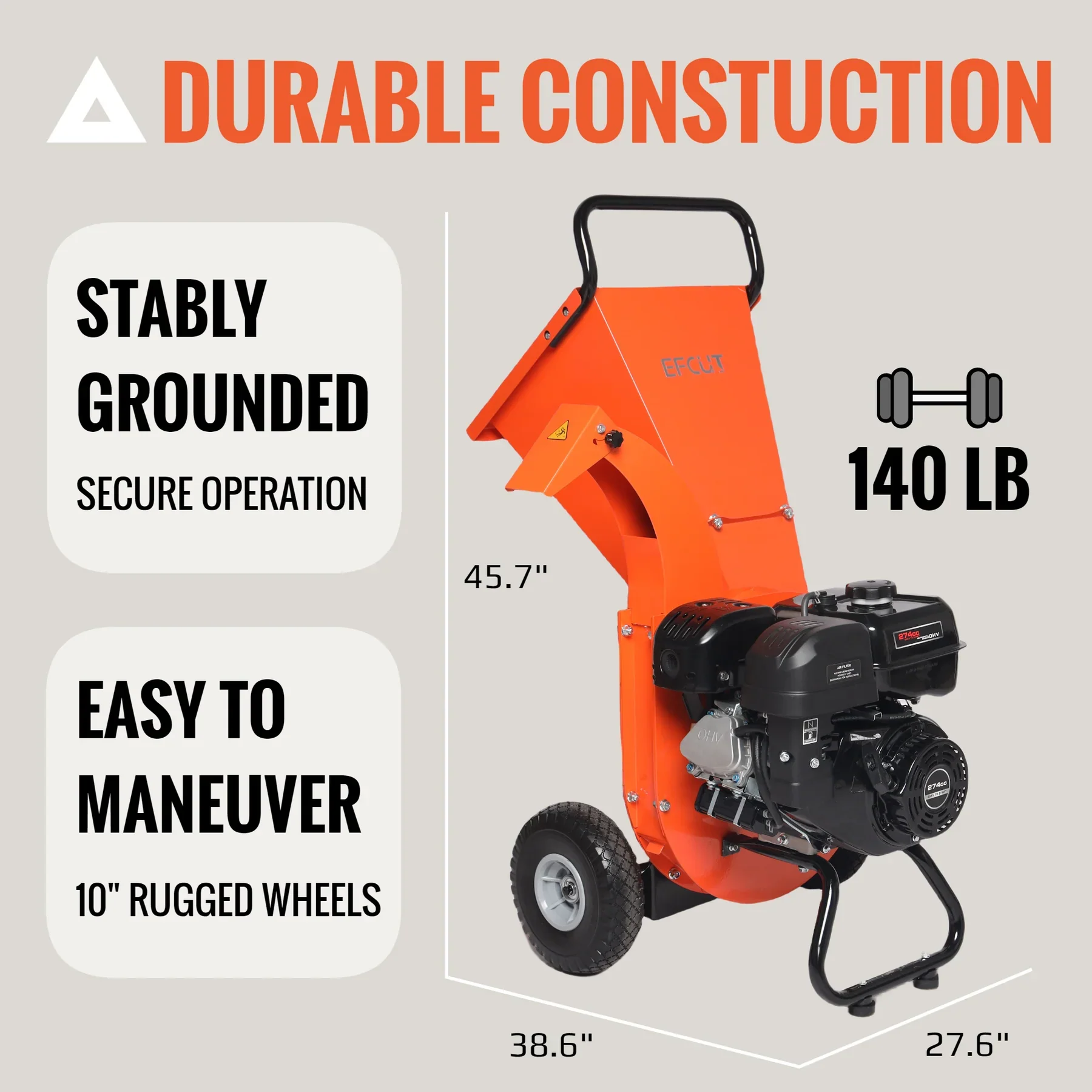 EFCUT Wood Chipper 4" Shredder Mulcher 9 HP 274cc Gas Powered (C40) - Image 3