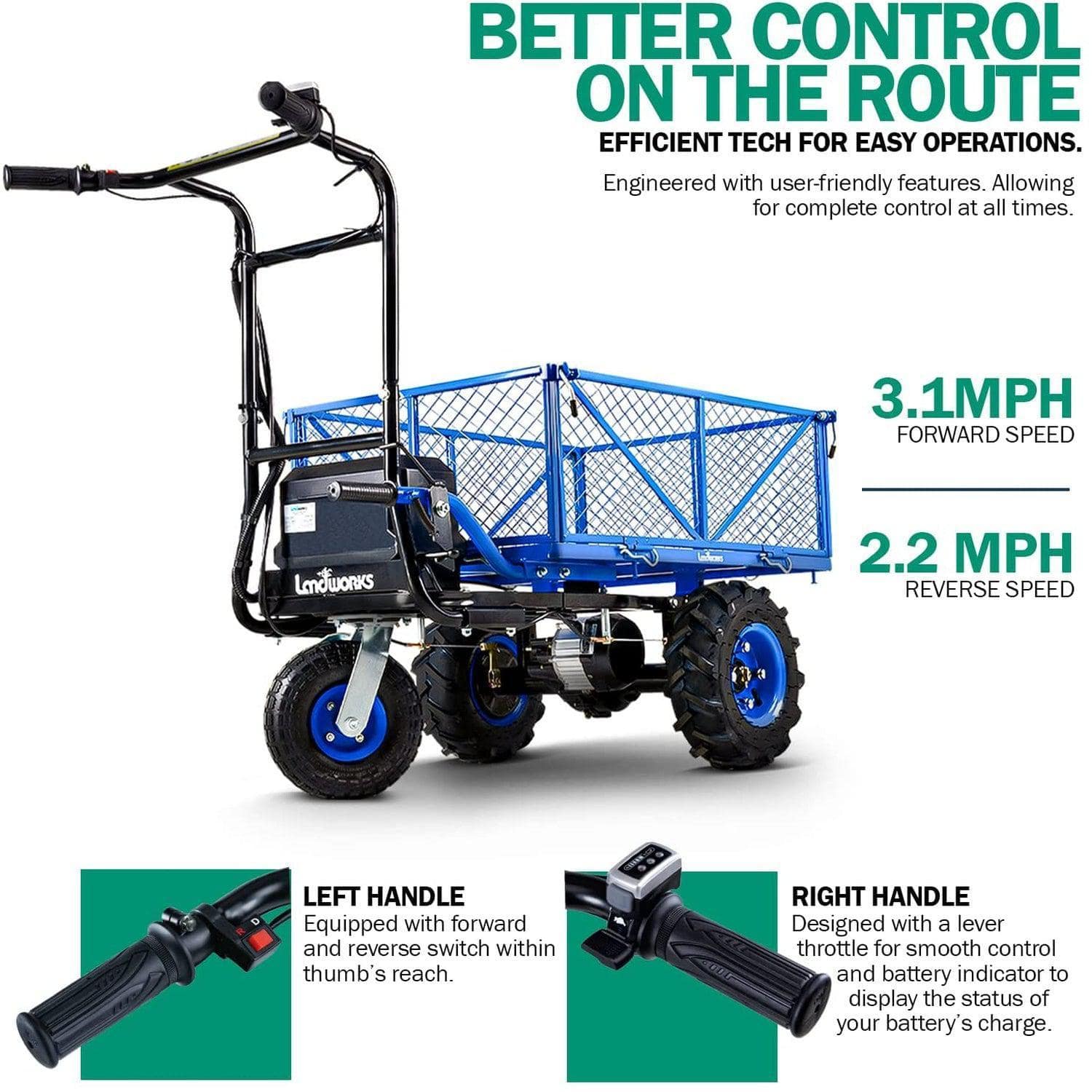 Landworks 48V 500 lb Working Capacity Self-Propelled Electric Utility Wagon Garden Cart (GUO026) - Image 3