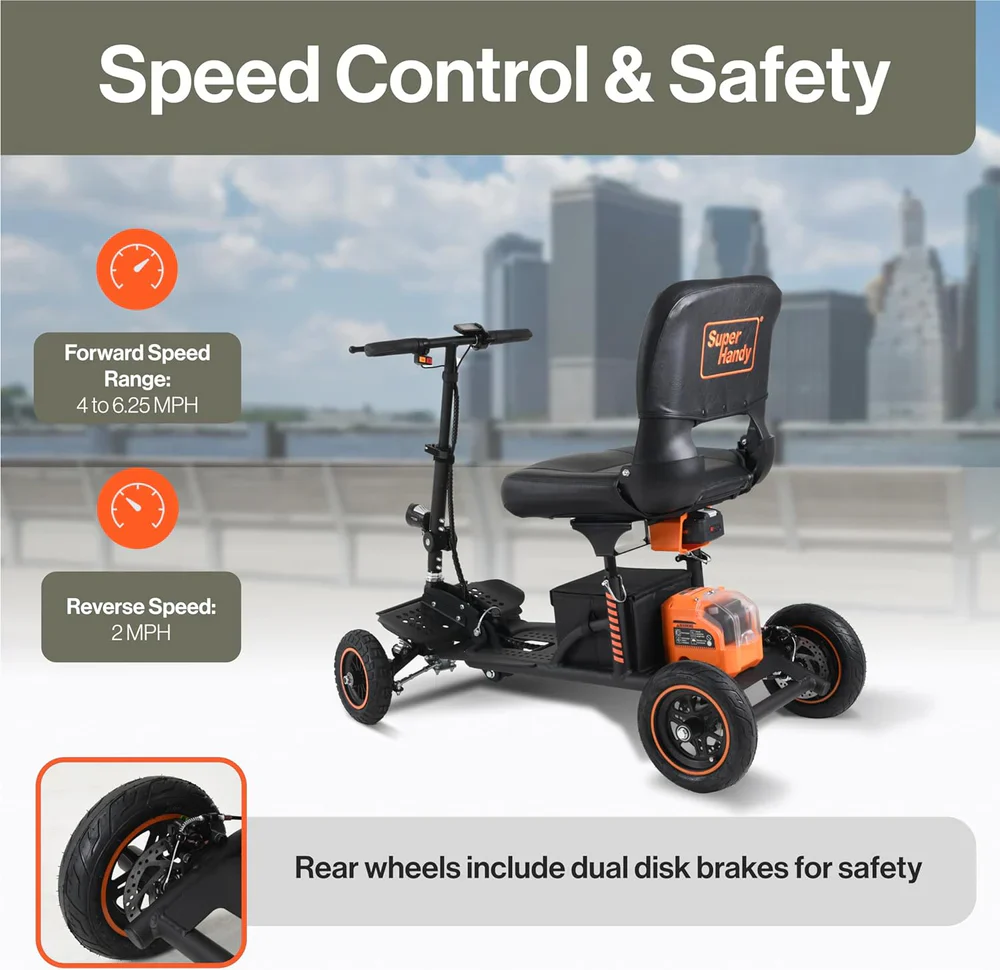 SuperHandy (GUT161) Explorer Mobility Scooter - Heavy-Duty Design, 48V 2Ah Battery, 350lb Capacity - Image 5